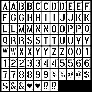 2 Inch Letter Stencils Set, 2 Pack 84 Pcs Symbol Number Stencils for Crafts Reusable, Interlocking Alphabet Stencil for Painting on Wood, Wall, Fabric, Rock, Spray Painting, Address Signs & DIY Crafts