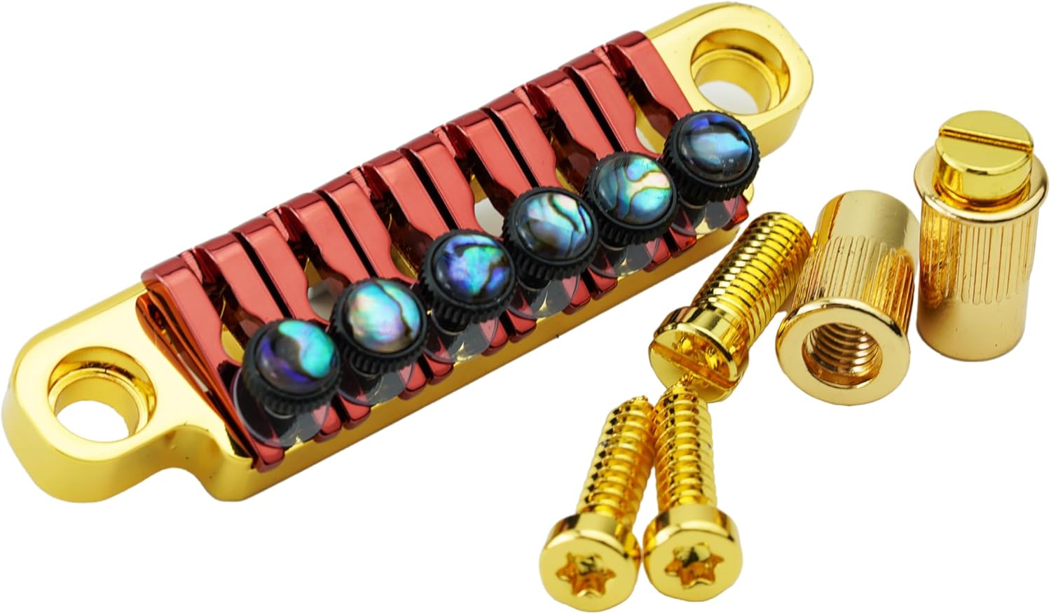 Guyker Adjustable Fine-Tuning Zinc Alloy Guitar Bridge Tailpiece With Studs Replacement for LP 6 String Electric Guitar (TP2X, Red Gold)