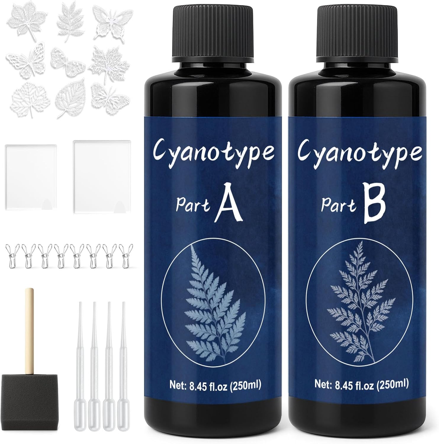 EIGTWEN 250ml Cyanotype Kit, Include 2 Component Cyanotype Solution Sensitizer Set for Photographic Blueprints on Paper and Fabric, Sun Printing Kit for Arts Crafts DIY Projects
