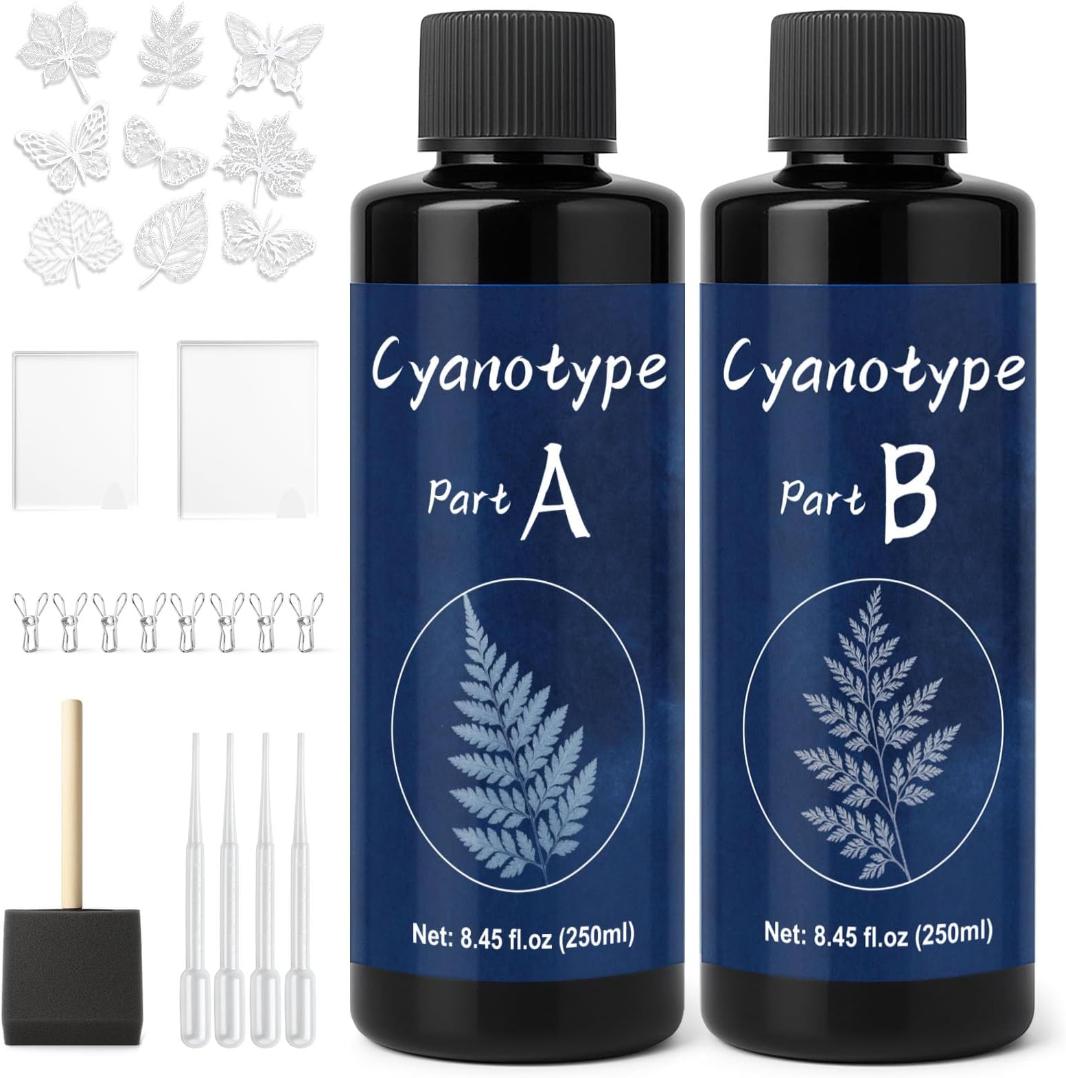 EIGTWEN 250ml Cyanotype Kit, Include 2 Component Cyanotype Solution Sensitizer Set for Photographic Blueprints on Paper and Fabric, Sun Printing Kit for Arts Crafts DIY Projects