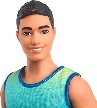 Barbie Fashionistas Ken Doll #236 with Black Hair | Wearing Blue and Green Ombre Tank with Jean Shorts and Silver Sneakers
