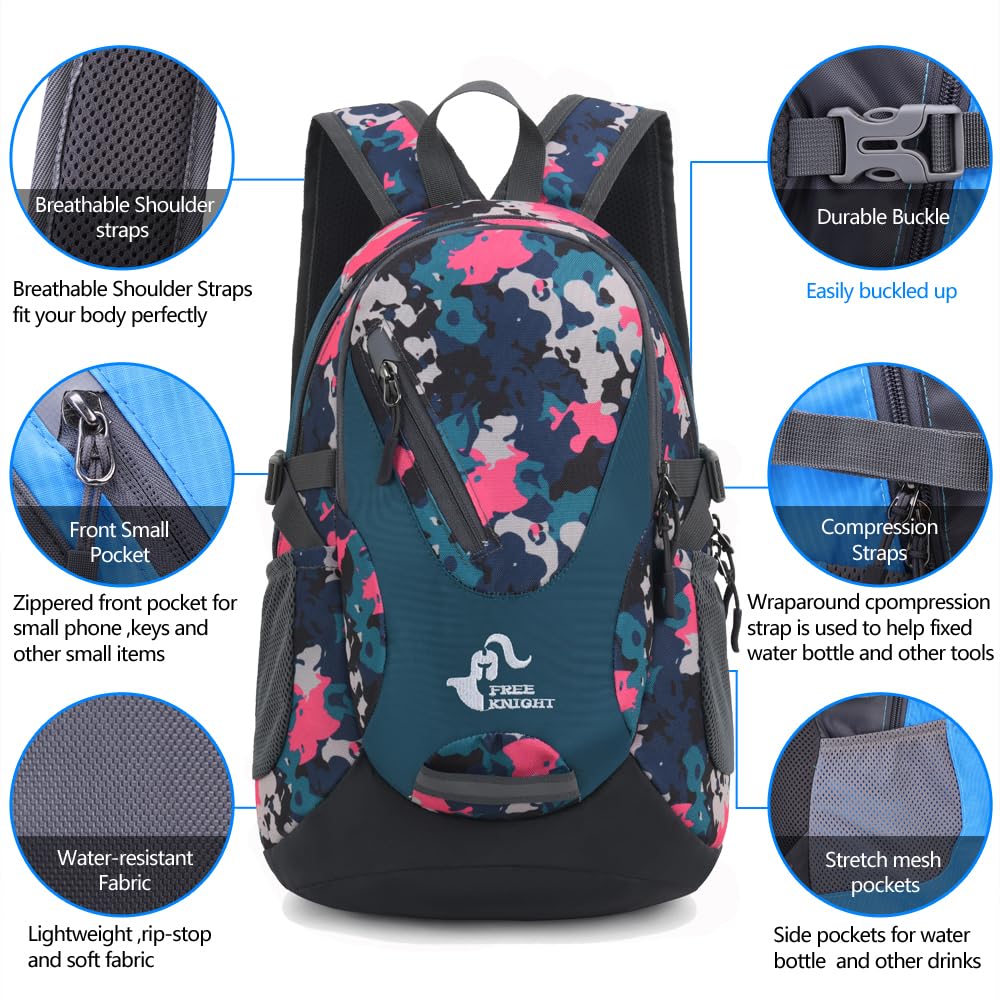 Bseash Kleine Größe 20L leichte wasserdichte Rucksack, Outdoor Sport Travel Daypack für Radfahren Wandern Reiten Radfahren Reisen (Rose Camo)