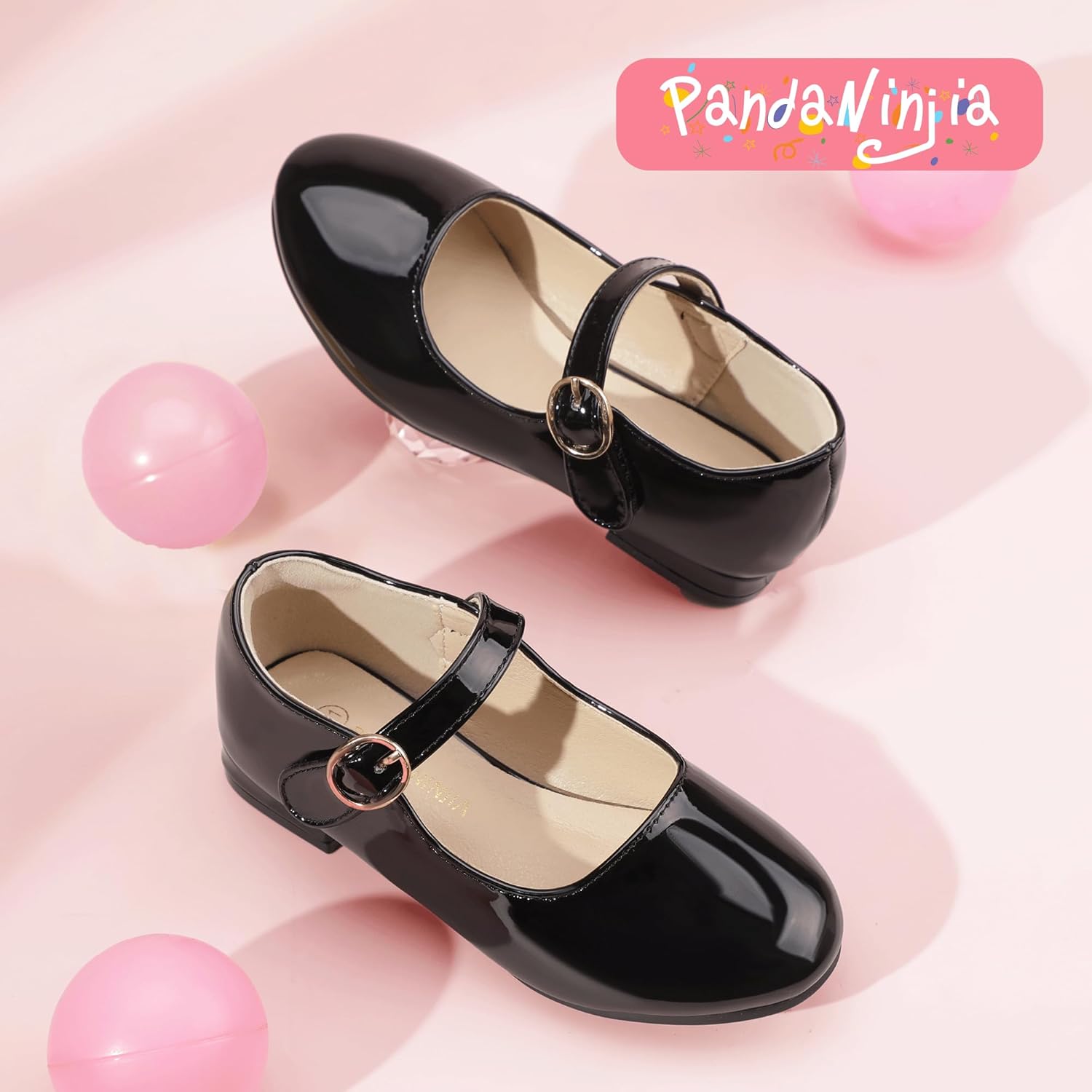 PANDANINJIA Girls Dress Shoes Patent Ballerina Flats Toddler Little Big Kid Mary Jane Low Heels Shoes - Image 5