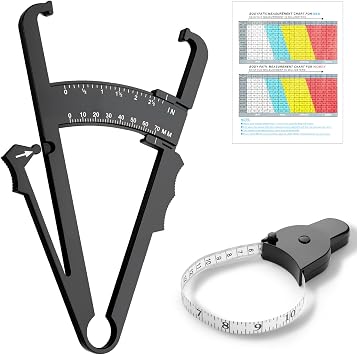 Body Fat Caliper Set, Skinfold Caliper and Measuring Tape with User Manual, Portable Body Fat Measurement Tool for BMI and Weight Loss, Tape Measure Body Fat for Women and Men
