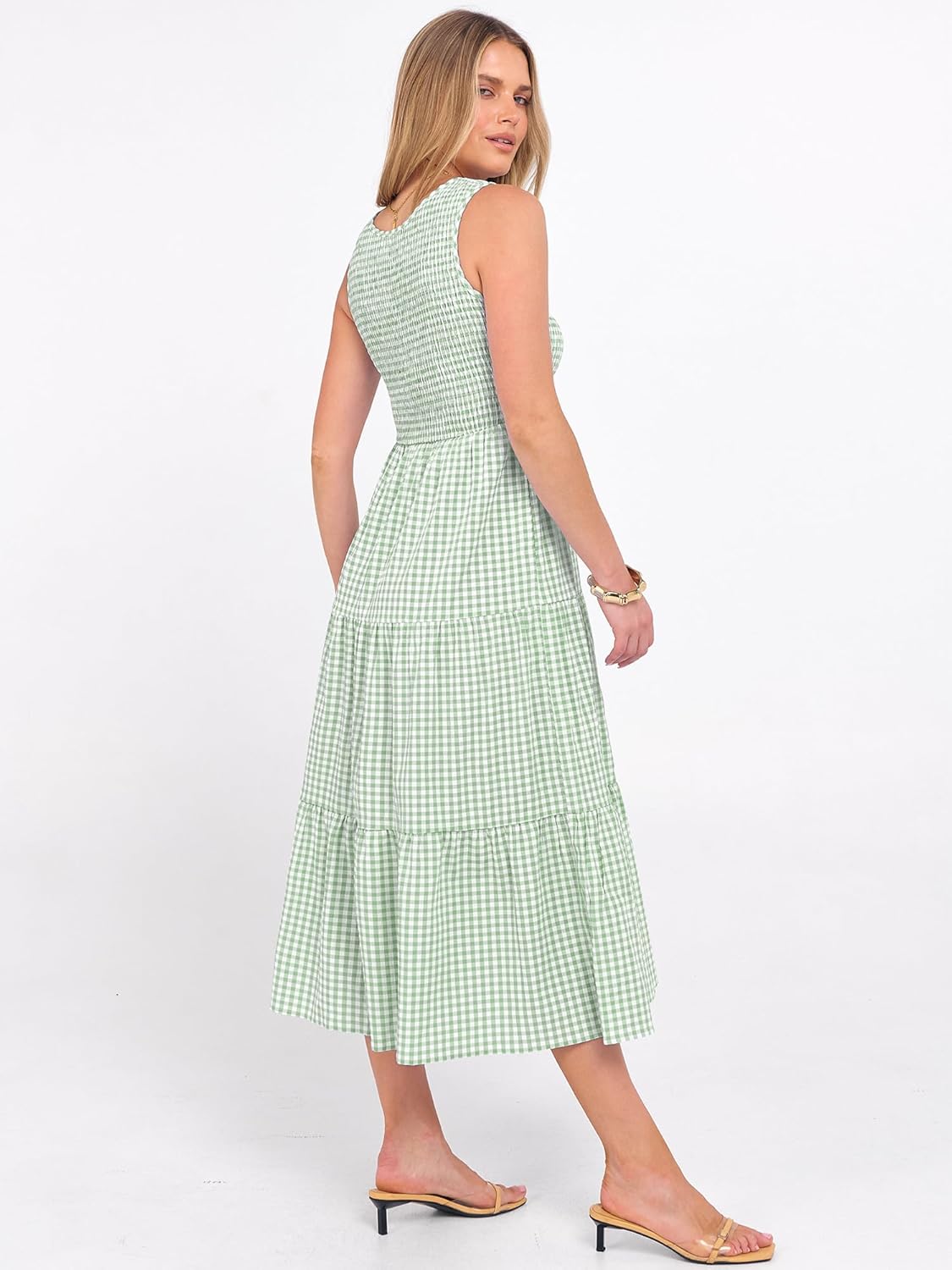 ANRABESS Women's Summer Casual Maxi Dress Sleeveless Crewneck Smocked 2026 Flowy Plaid Tiered Boho A Line Beach Long Sundress - Image 5