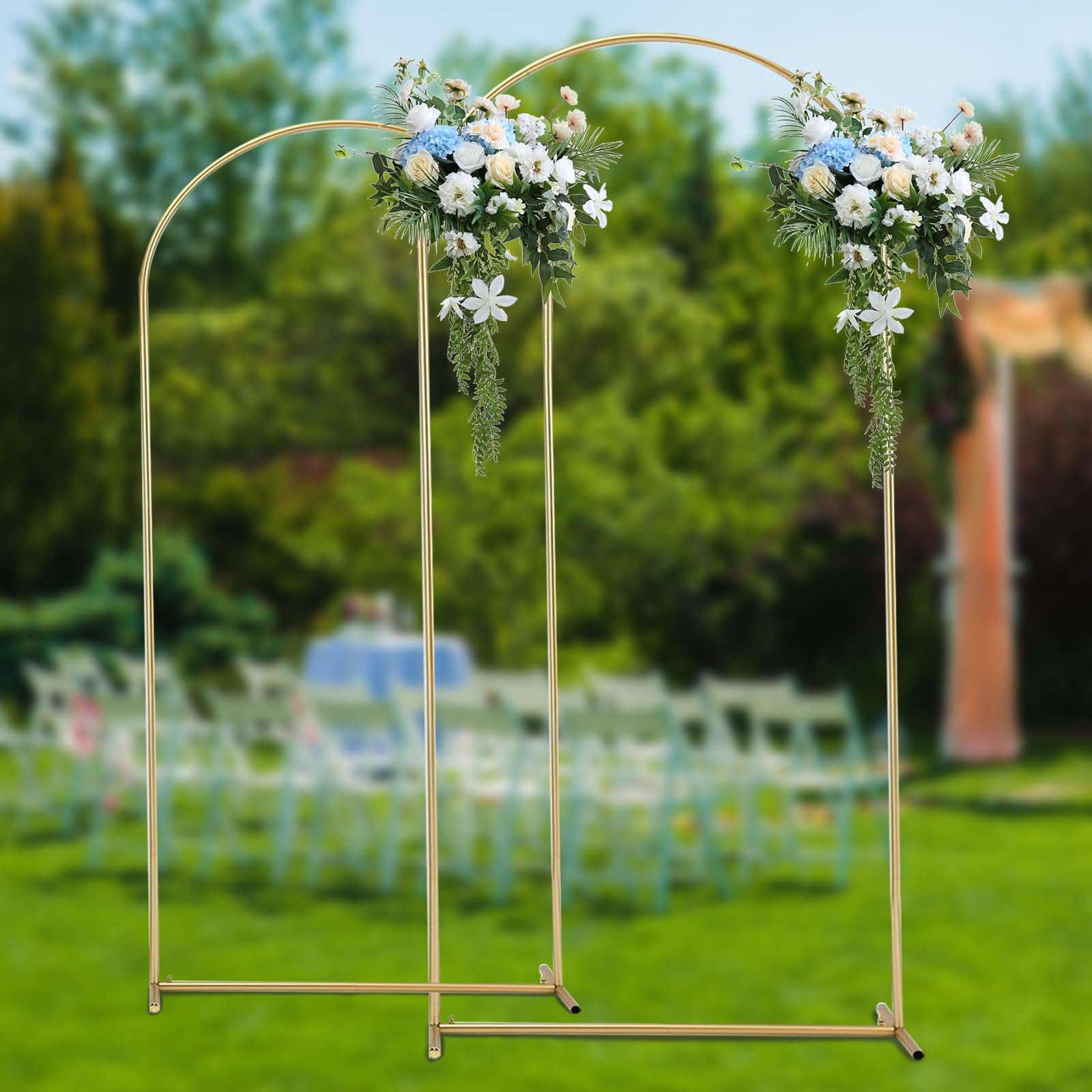 Arco de metal, 2 unidades, soporte de arco de metal para boda, marco de arco dorado, adecuado para bodas, fiestas de cumpleaños, decoración de eventos, se puede utilizar con globos, cintas