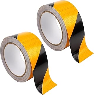 Mxdzshy 2 Rollos Cinta Reflectante Adhesiva Amarilla y Negra 5CMx25M Cinta de Advertencia Peligro Autoadhesiva Cinta Seg...
