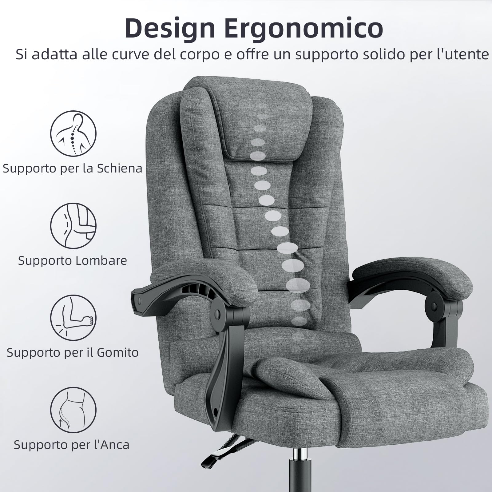 naspaluro Sedia da Ufficio Ergonomica, Poltrona Direzionale con Sedile Largo, Sedia Ufficio Reclinabile con Braccioli Imbottiti et Altezza Regolabile (Senza Poggiapiedi, Grigio Scuro)