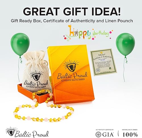 Miniatura 5 de Baltic Proud Amber Necklace (Unisex Honey Rose Polished 12.5 Inches) - Certified Premium Quality Raw Baltic Sea Amber