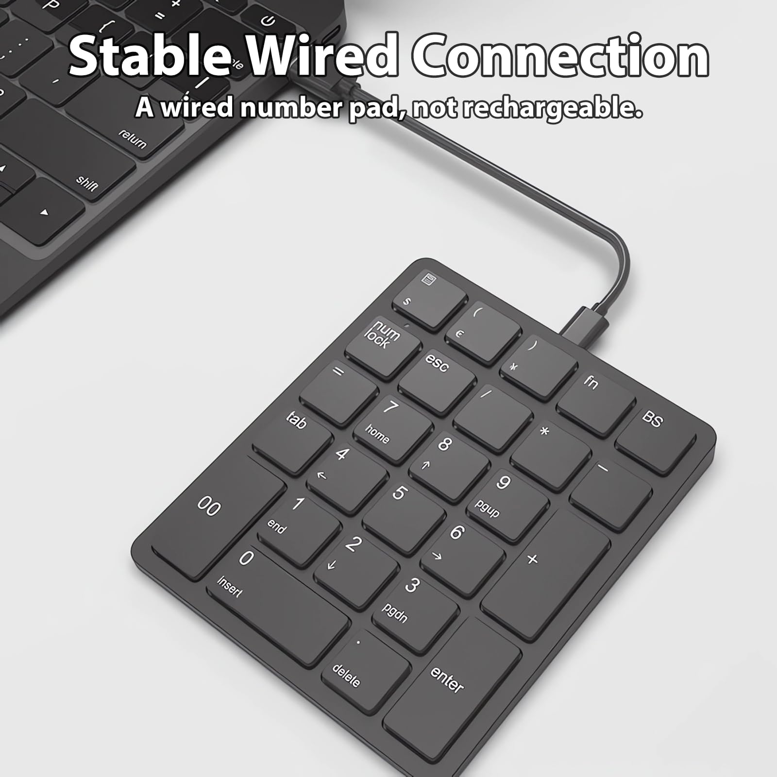 Teclado numérico con cable de 26 teclas con llave de calculadora y símbolos de moneda financiera, mini teclado numérico portátil para Windows, PC, computadora, portátil, computadora portátil