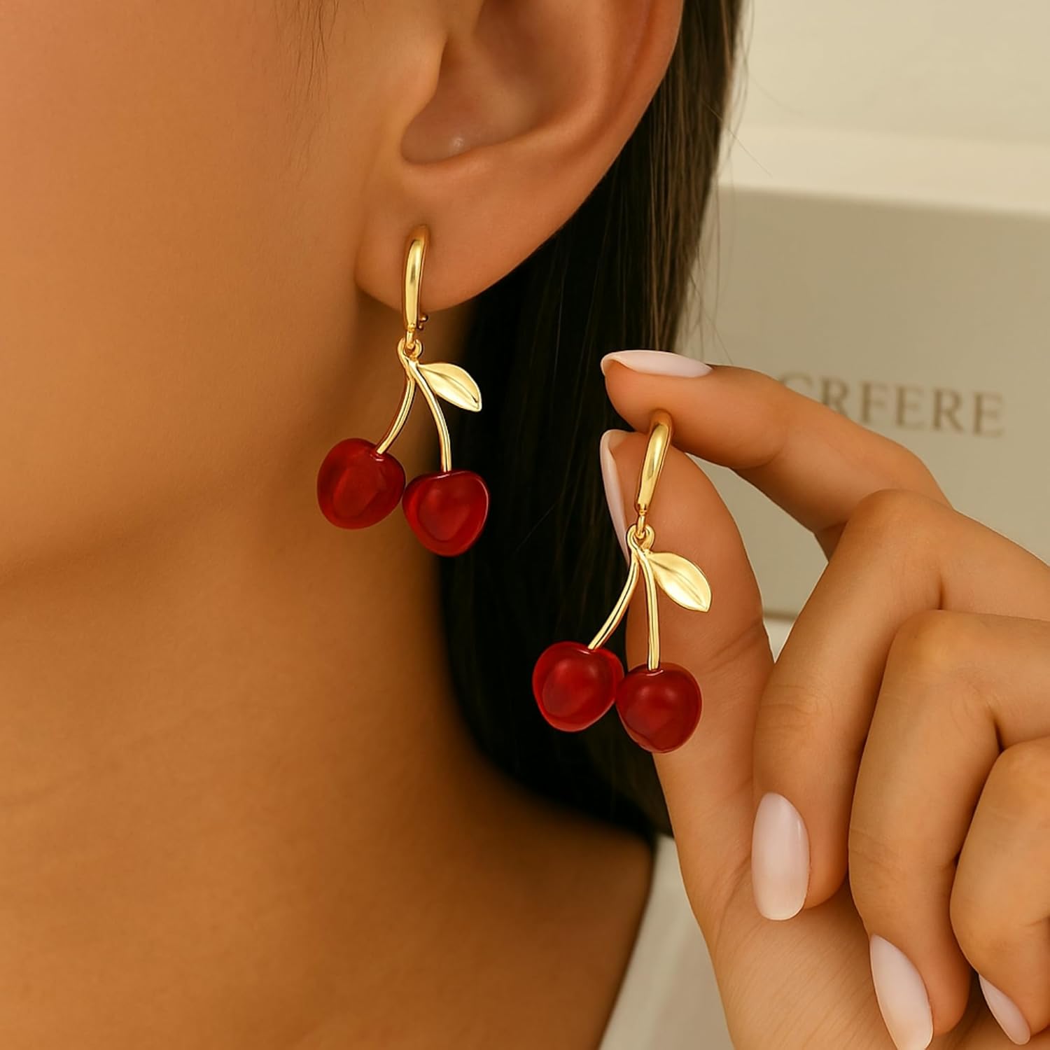 Cherry Dangle Earrings for Women, Cute Red Fruit Drop Earrings, Statement Jewelry, Fun and Quirky Gifts, Lightweight Gold Fruit Accessories (Cherry Red) - Image 4