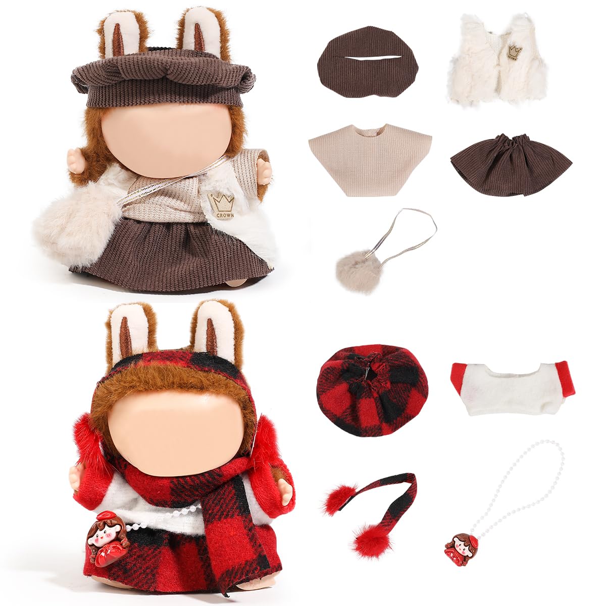 (2 Pack) XMBYGY Clothes for Labubu (for 17/15cm Standing/Sitting Doll) (NO Doll) - Clothes Accessories Dress up for Dolls Included Figures Clothes Skirt and Hat for Girls and Woman