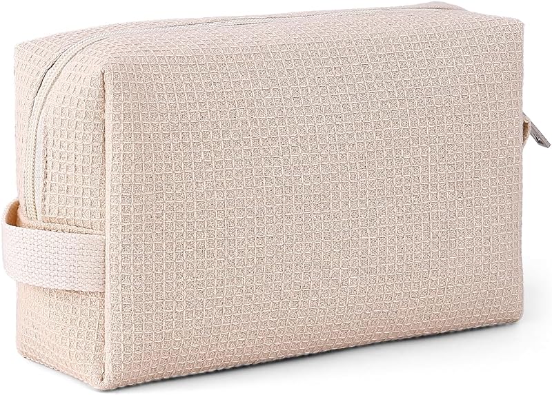 Necessaire de maquiagem DYSHAYEN pequena, estilo waffle, bege