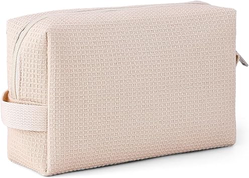 DYSHAYEN Small Waffle Makeup Bag for Travel, Beige