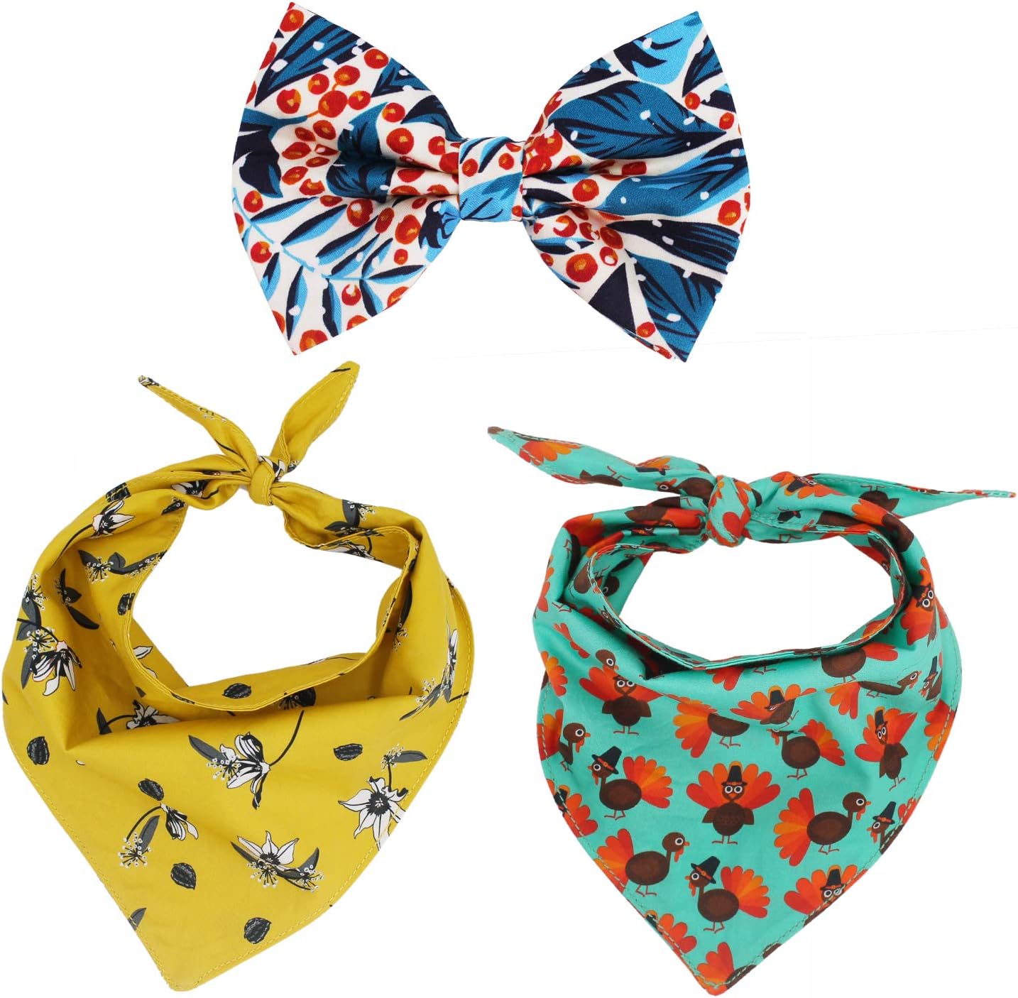 Free Sunday Dog Collar Bow Tie with Triangle Bandana,4 Pack for Dogs and Cats (Autumn S)