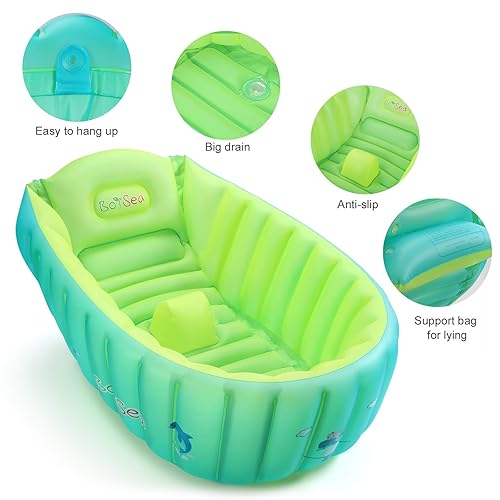 Miniatura 5 de Bañera inflable para bebé, bañera Boysea para niños pequeños con cuerno antideslizante que ayuda a los bebés a los niños pequeños, lavabo de ducha