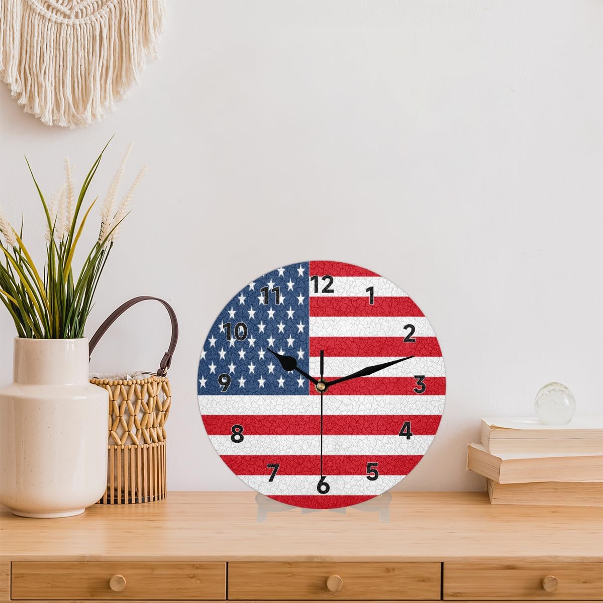 American Flag Wall Clock 12 Inch Silent Non-Ticking Battery Operated Quartz Modern Round Clock for Living Room Office Home Bedroom Kitchen Bathroom Classroom School