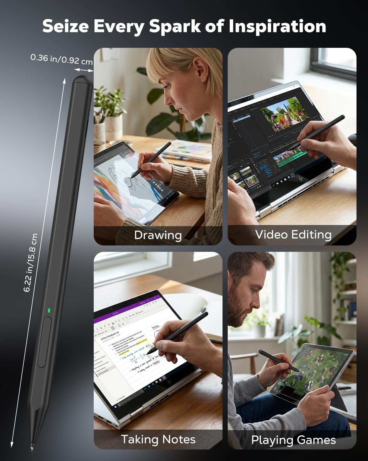 MoKo Lápiz MPP 2.0 con Inclinación para Portátiles Táctiles HP 2-En-1,Stylus Recargable para HP Envy X360/Pavilion X360/Spectre X360,ASUS Vivobook Flip 14/12,Kobo Libra Colour,4096 Niveles De Presión