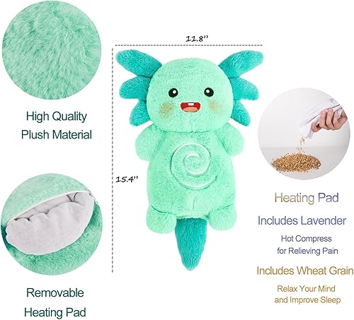 Miniatura 5 de Axolotl - Almohadilla térmica para microondas, almohada de felpa suave y acogedora para niños y mujeres, juguete de peluche kawaii, calidez de