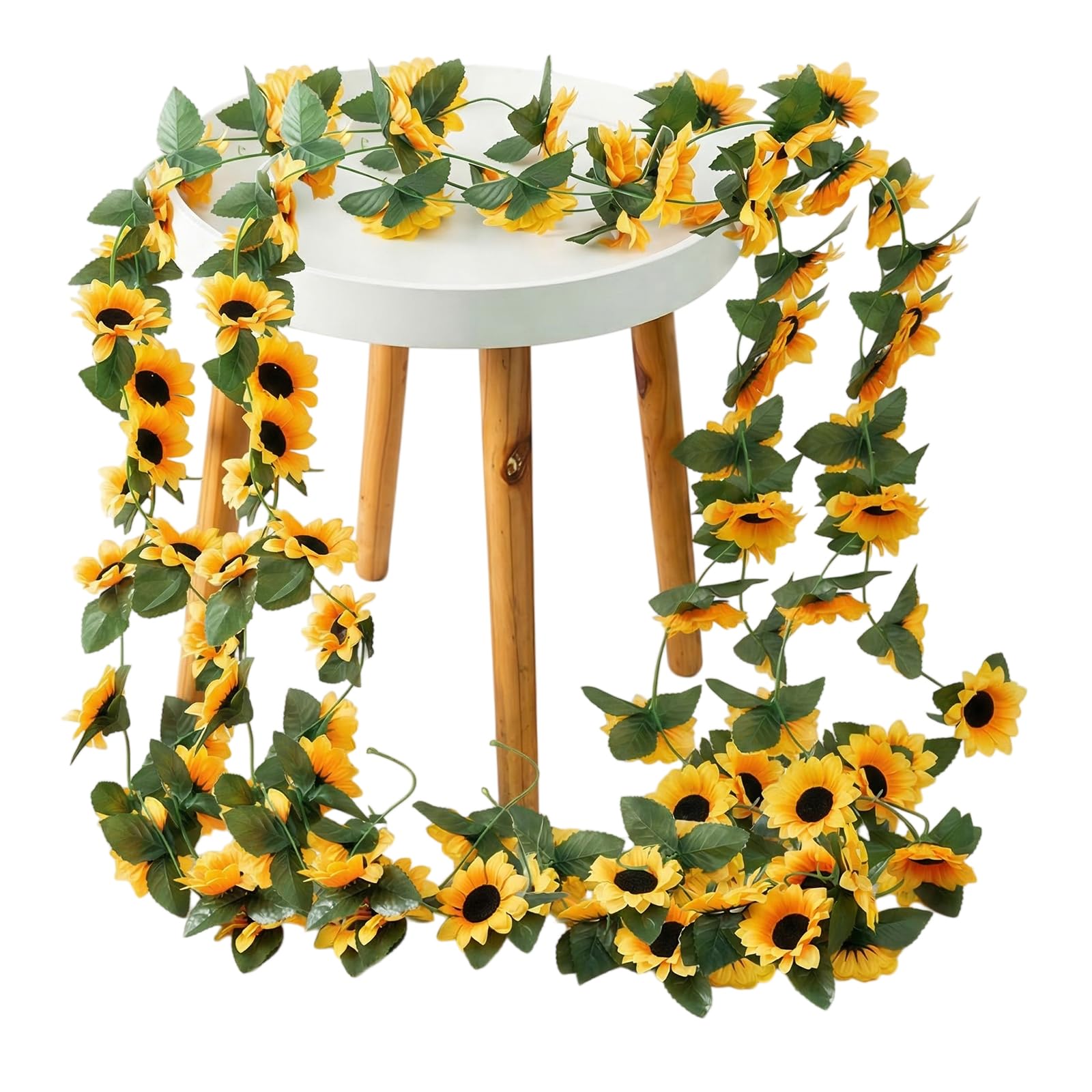 Guirlande de tournesols artificiels en soie x2 avec feuilles vertes pour decoration de table