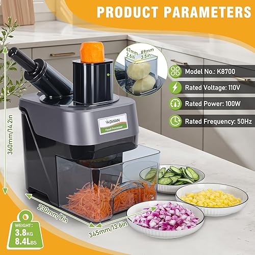 Miniatura 2 de Picador de verduras comercial 3 en 1, procesador de alimentos multifuncional, cortador de patatas eléctrico, cortador automático de cebolla y