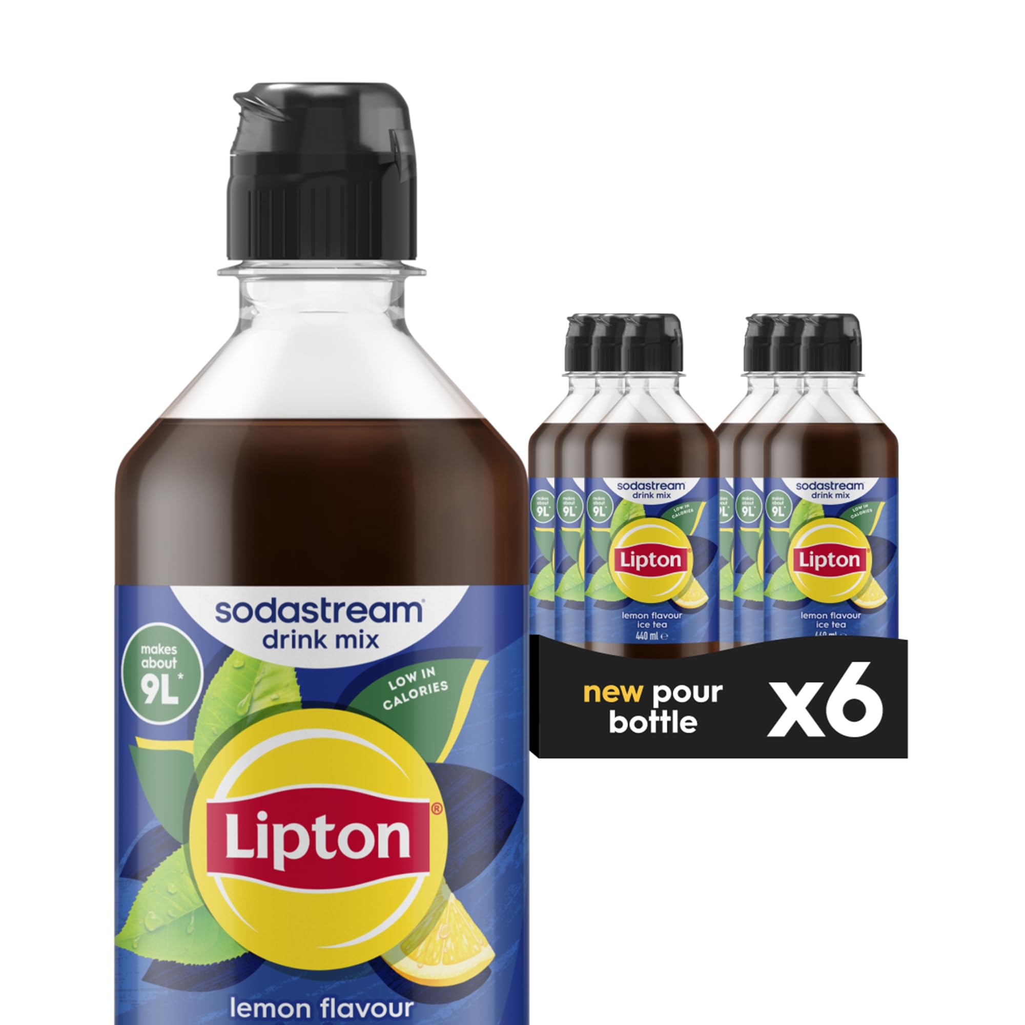 Sodastream Lipton® Ice Tea Lemon Syrup Drink Mix, Sugar Free, Lemon Tea Flavour, 6 x 440ml Multipack, Home Sparkling Water, Makes Approx. 54L