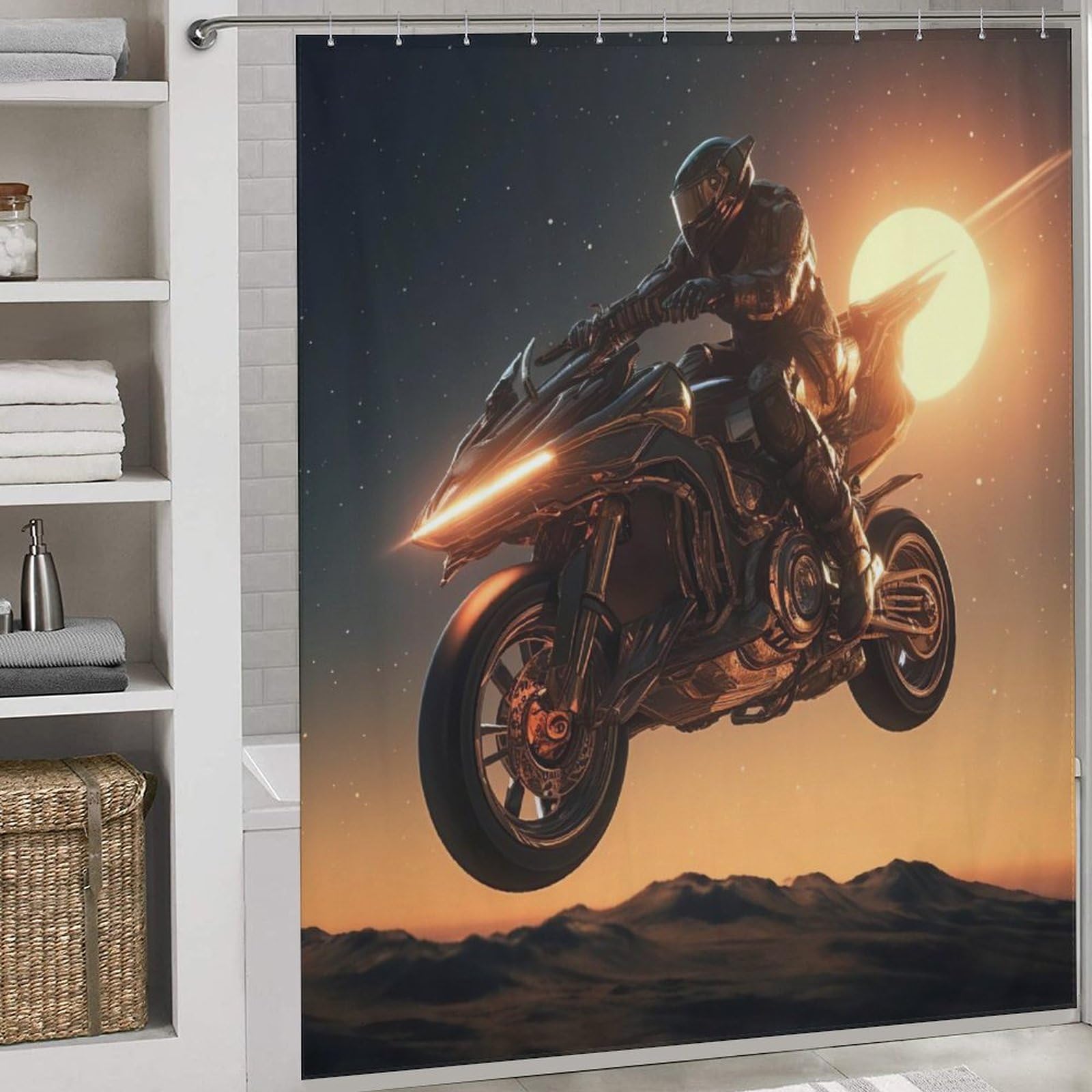 Rideau de douche moto pour décoration de salle de bain style motard 183cm