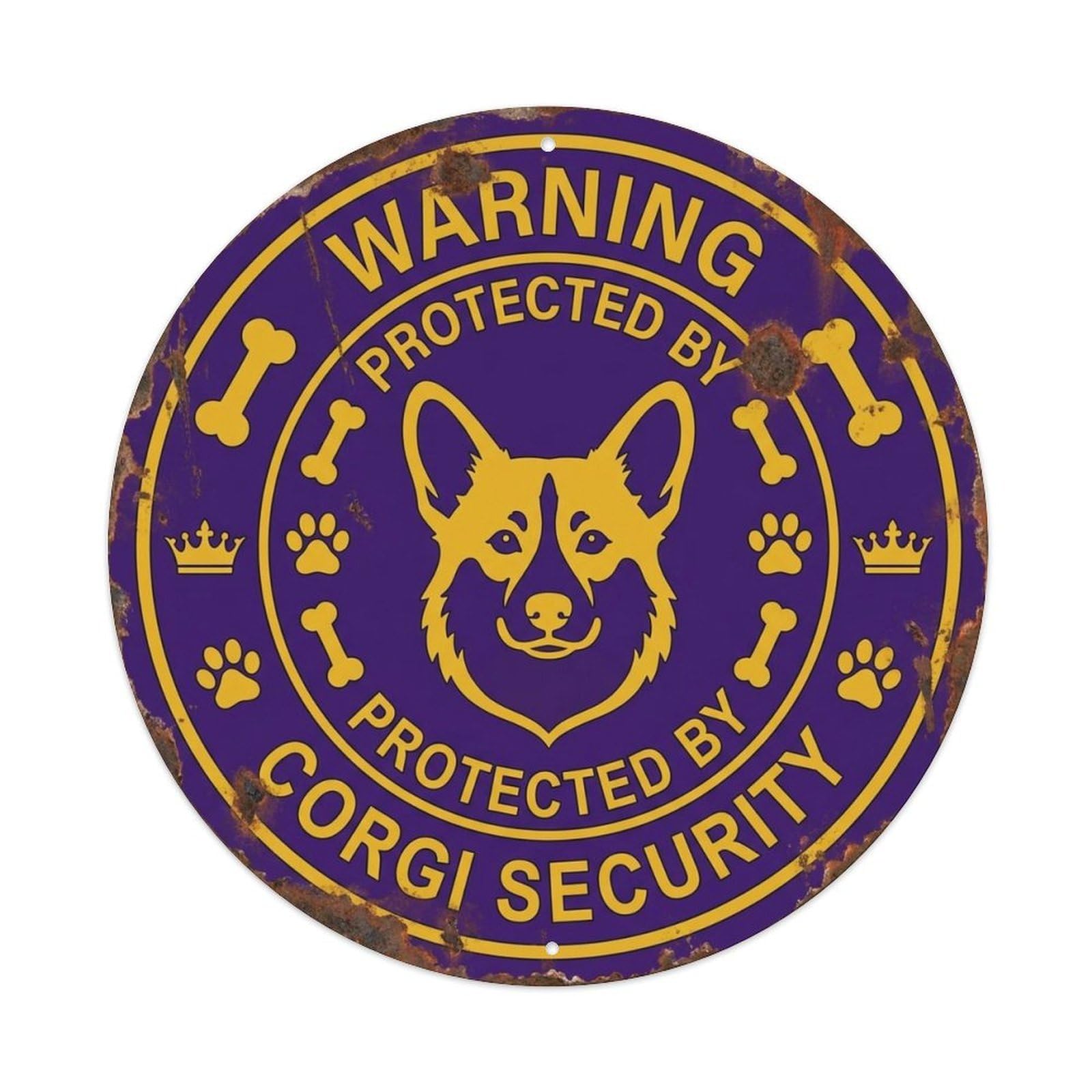 Corgi Protected Security Vintage Burgundy Metal Tin Sign