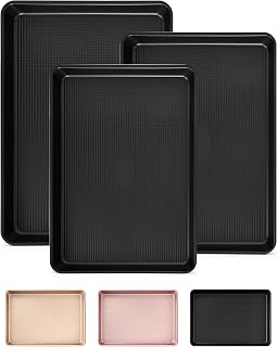 SAKER 3 Pack Nonstick Baking Sheet Set, Carbon Steel Cookie Pan with Cooling Rack, Even Heat Distribution & Warp-Resistant for Oven Baking, Roasting & Cooking (Black)