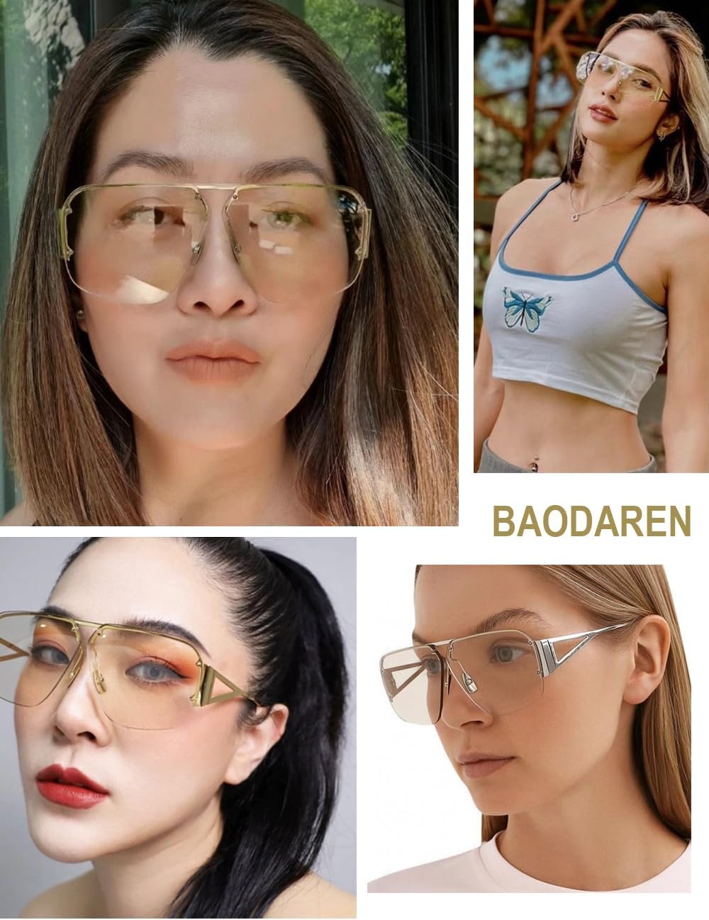 Retro Trendy Aviator Sunglasses Mens Womens Large Square Metal Rimless Frame Shades BS9000 - Image 2