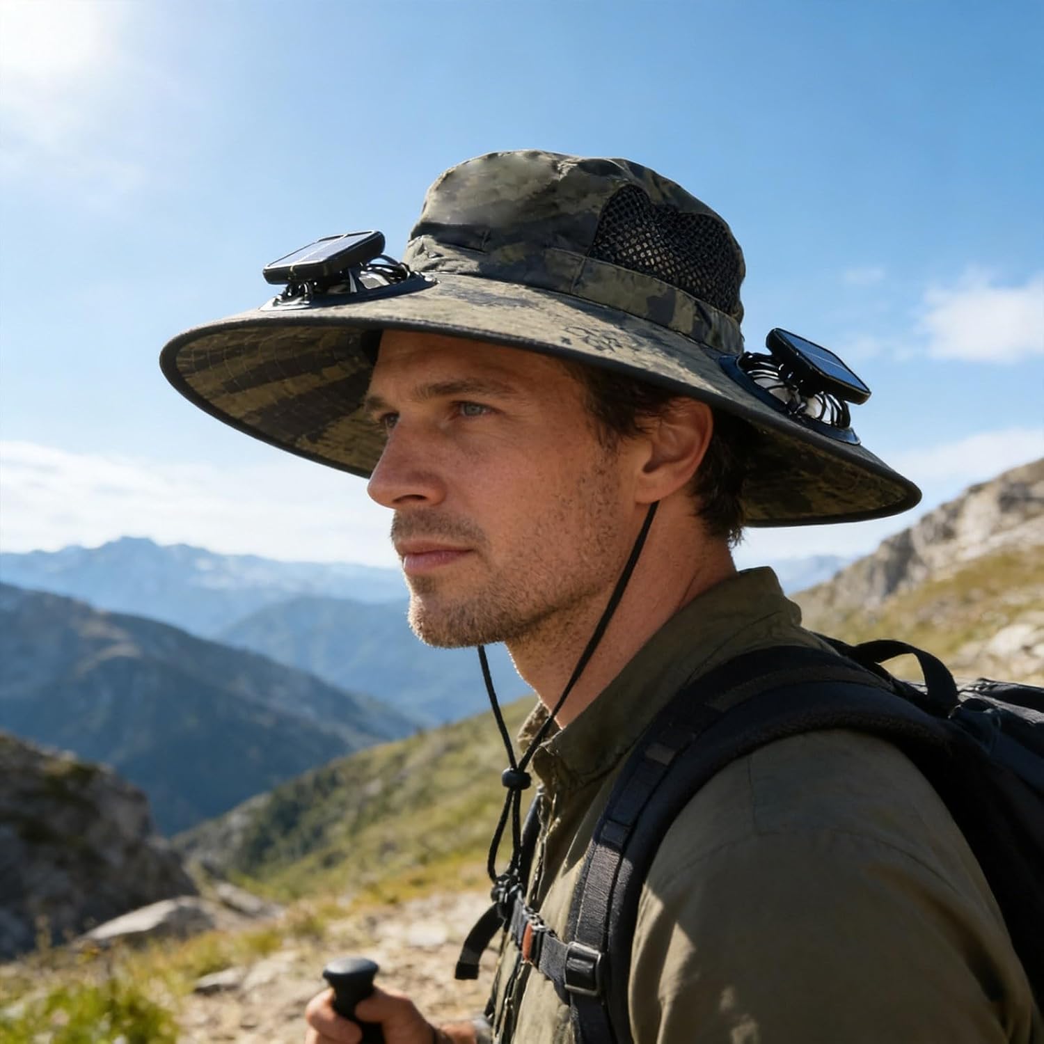 Solar Fan Hat - Wide Brim Sun Hat with 3 Detachable Solar Fans, Summer Cooling Cap for Outdoor Fishing Hiking Gardening