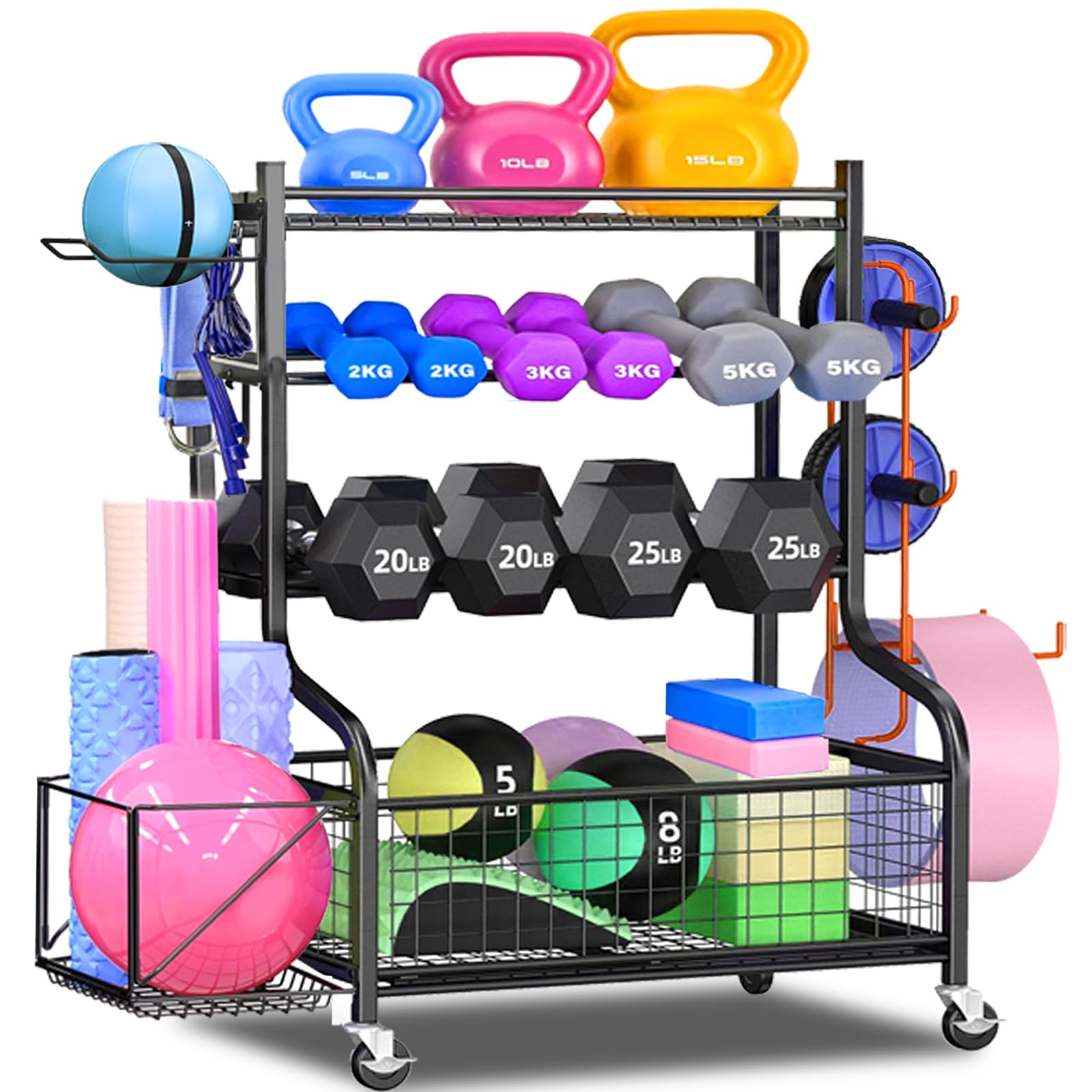 Rangement rack avec roues pour libérer l'espace au sol de votre coin sport
