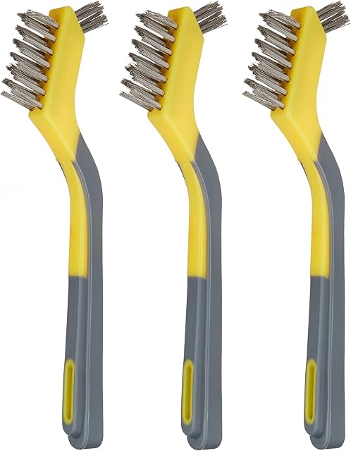 Amazon Basics Stainless Steel Mini Brushes, Soft Grip, 3-Pack