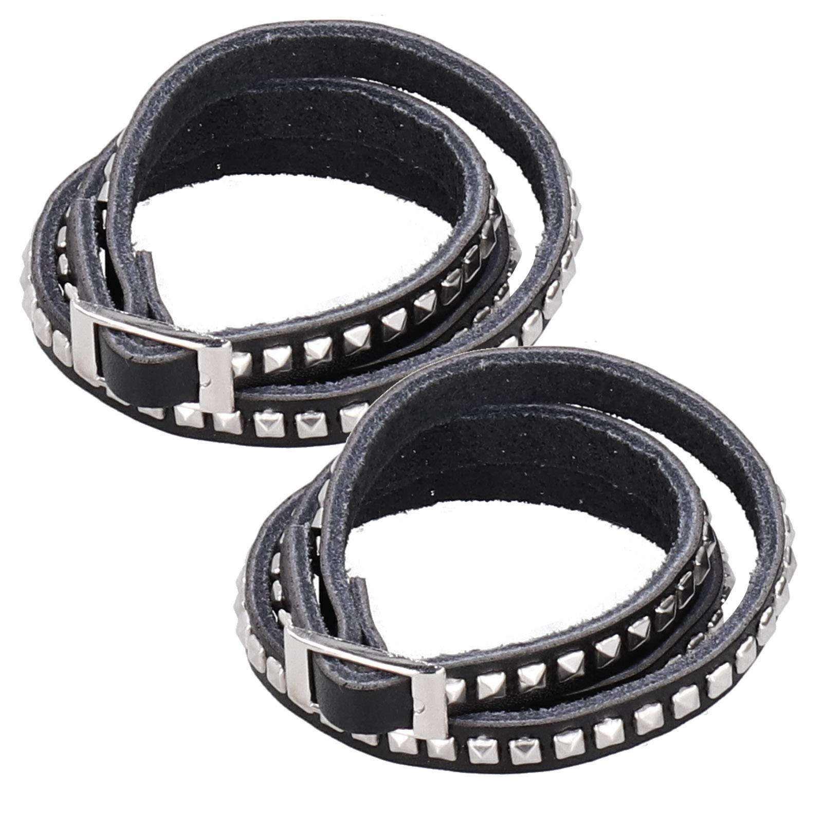 Atyhao Pulsera Punk, 2 Piezas de Pulseras de Cuero con Remaches Ajustables, Pulseras Anchas de Punk Rock, Pulsera de Hip Hop para Hombres, Mujeres