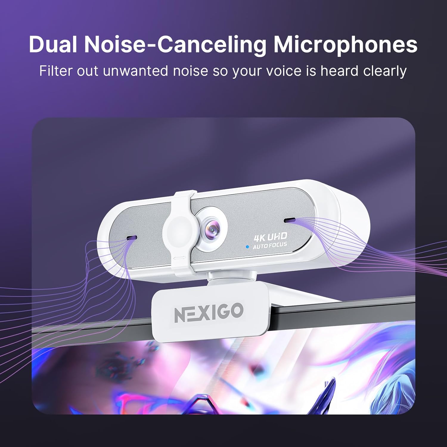 NexiGo N660P Pro 4K Webcam with Distortion-Free Lens, 1080p 60 fps Autofocus USB Streaming Camera, 3DNR, Noise-Canceling Mics & Privacy Cover, Web Cam for Gaming/Live Streaming/PC/Mac/Switch 2, White