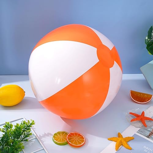 Miniatura 4 de Whaline Pelotas de playa inflables de 16 pulgadas, color naranja y blanco, 16 unidades, bolas redondas de PVC, lindos juguetes de juego para verano,