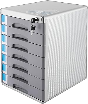 7 Drawers Office Paper Organizers, Desktop Drawer Paper Organizer with Key, Aluminum Alloy Edge File Organizer, File Cabinet Executive Office Supplies for Offices School, 11.8 x 11x 16inch