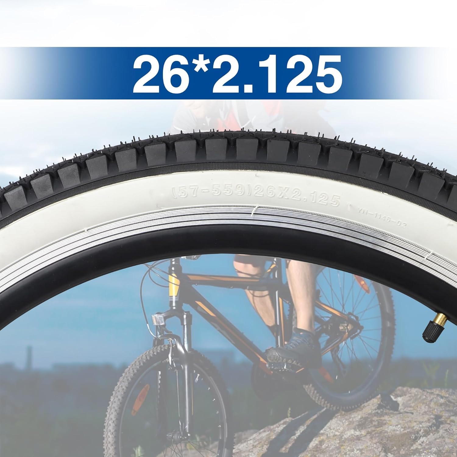 ZUKKA Lot de 2 pneus de vélo de 26 x 2,125" - Mur Blanc - Pneu de Rechange pour vélo de Plage et Cruiser