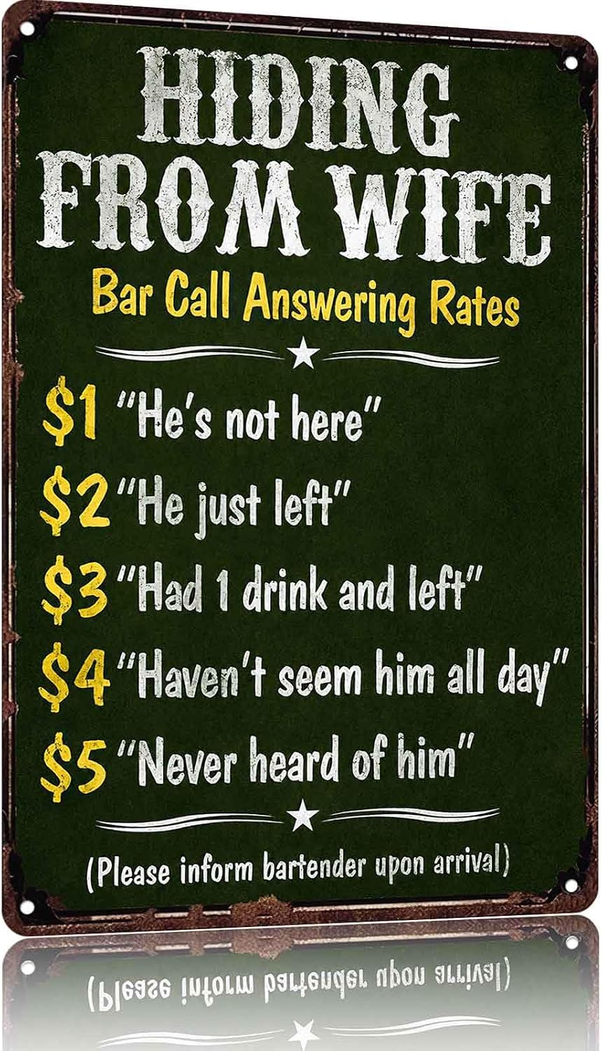 Vintage Hiding From Wife Metal Signs 8x12 Inch Bar Wall Decor