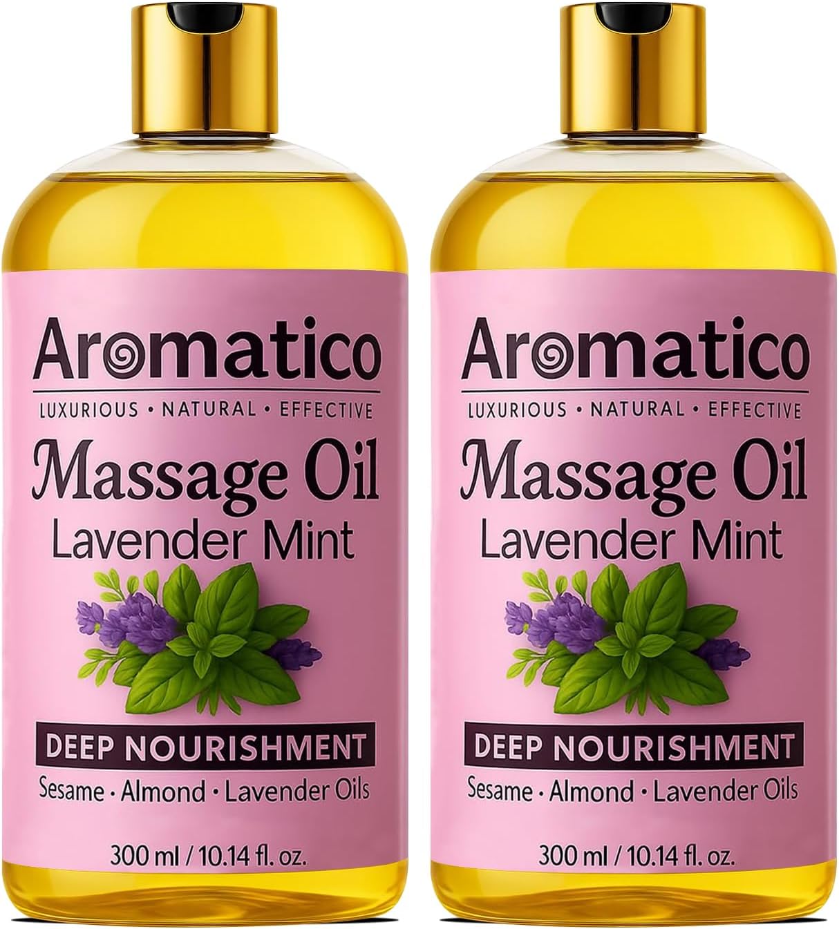 AROMATICO - Lavender Mint Massage Oil. Seductive, Sensual Oil for Date Nights. Intimate, Romantic Massage Oil for Couples. Non-sticky Formula, 100% Natural - 300ml Pack of 2