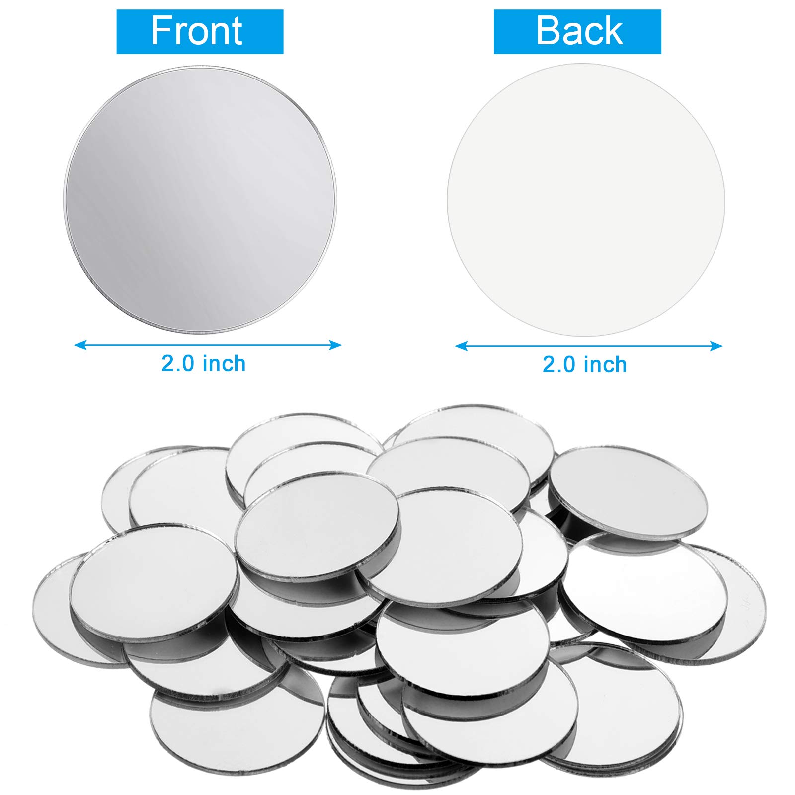 Blulu 100 Pieces Small Round Mirror Mini Size Acrylic Adhesive Small Mirror Circles Craft Acrylic Round Tiles for Crafts and DIY Projects Supplies (2 Inch)