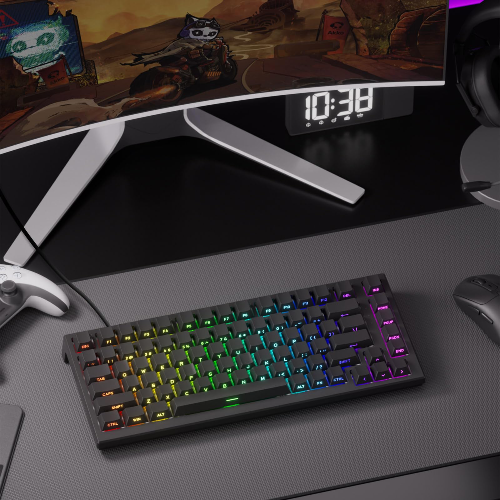 Akko Tastiera gaming cablata a grilletto rapido TAC75, switch magnetici ad effetto Hall, layout USA al 75%, frequenza di polling di 8K Hz, tasti in PBT (nero lucido, switch magnetico antiriflesso)