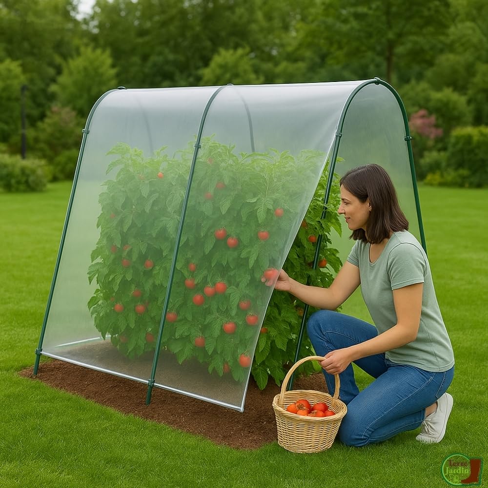 TERRE JARDIN Serre à tomates de Jardin 200x180x120 cm avec Film Plastique Haute résistance & arceaux Acier - Microclimat, Protection tomates Contre intempéries, idéale jardinière Tomate