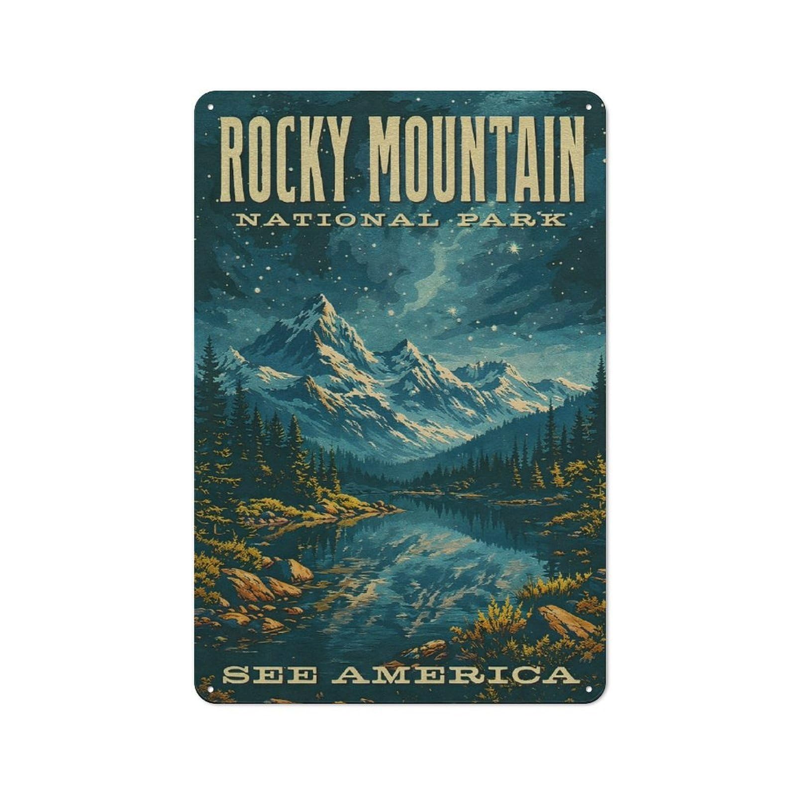 Junmoney Style-6 Metal Wall Plaque With Rocky Mountain National Park Vintage Design 30X20cm, Retro Room Wall Plaque For Home, Shop, Pub Or Studio Wall