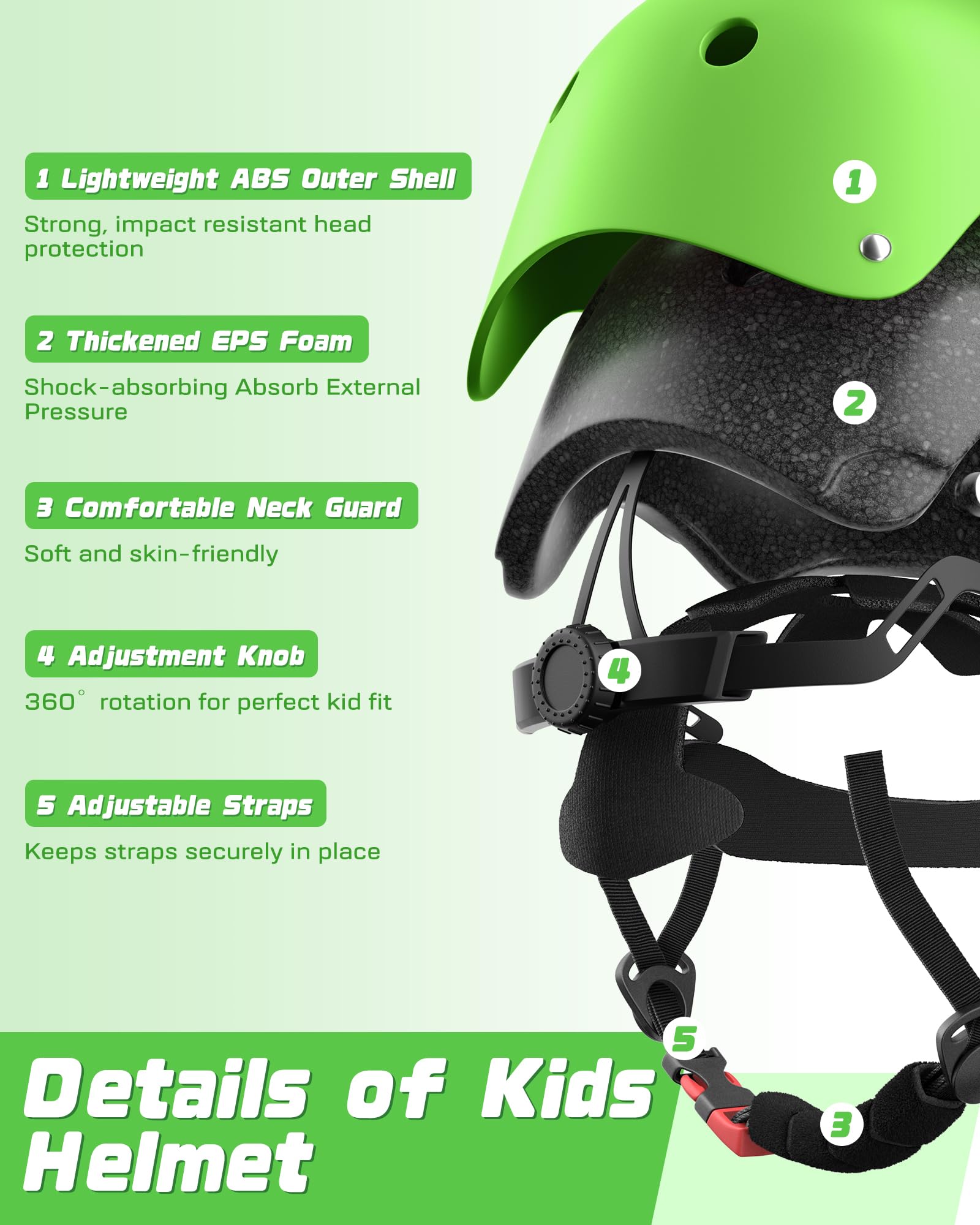 Kids Bike Helmet Set, Adjustable Helmet for Ages 3-15 Year Boys Girls, Pad Set with Knee and Elbow Pads for Bike, Roller, Skating, Scooter, Longboard and More Sports
