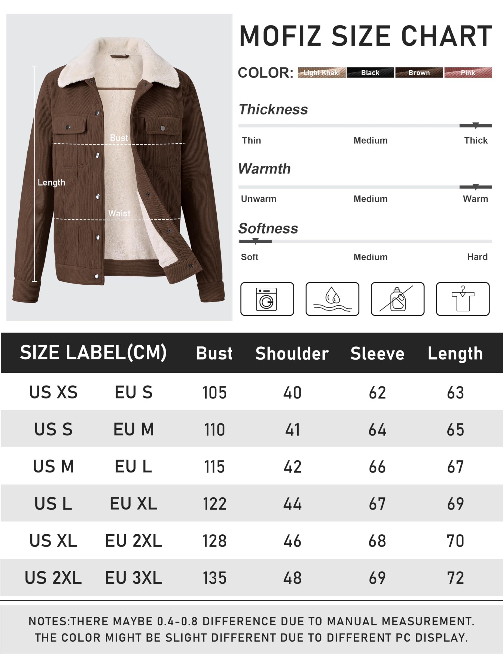 MoFiz Veste Polaire Femme Doublée en sherpa Blouson Hiver Chaud Vestes en Velours Côtelé à Boutons élégant décontracté et Poches