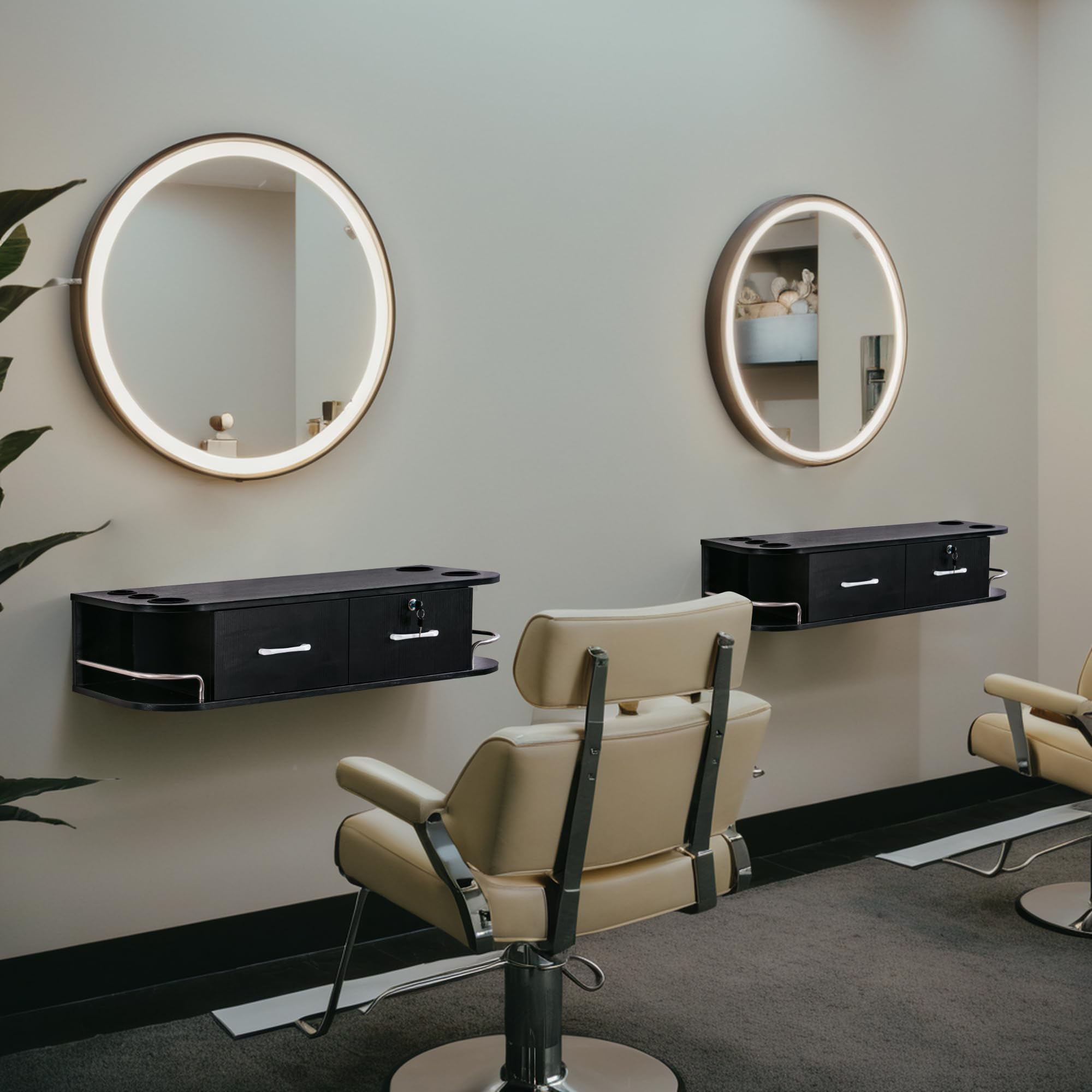 BarberPub Wall Mount Styling Station with Lockable Drawer Black | Barber station with 2 drawers Barber Hair Styling Station with 5 tool holstersSpa Salon Equipment for durable salon use. product thumbnail 4