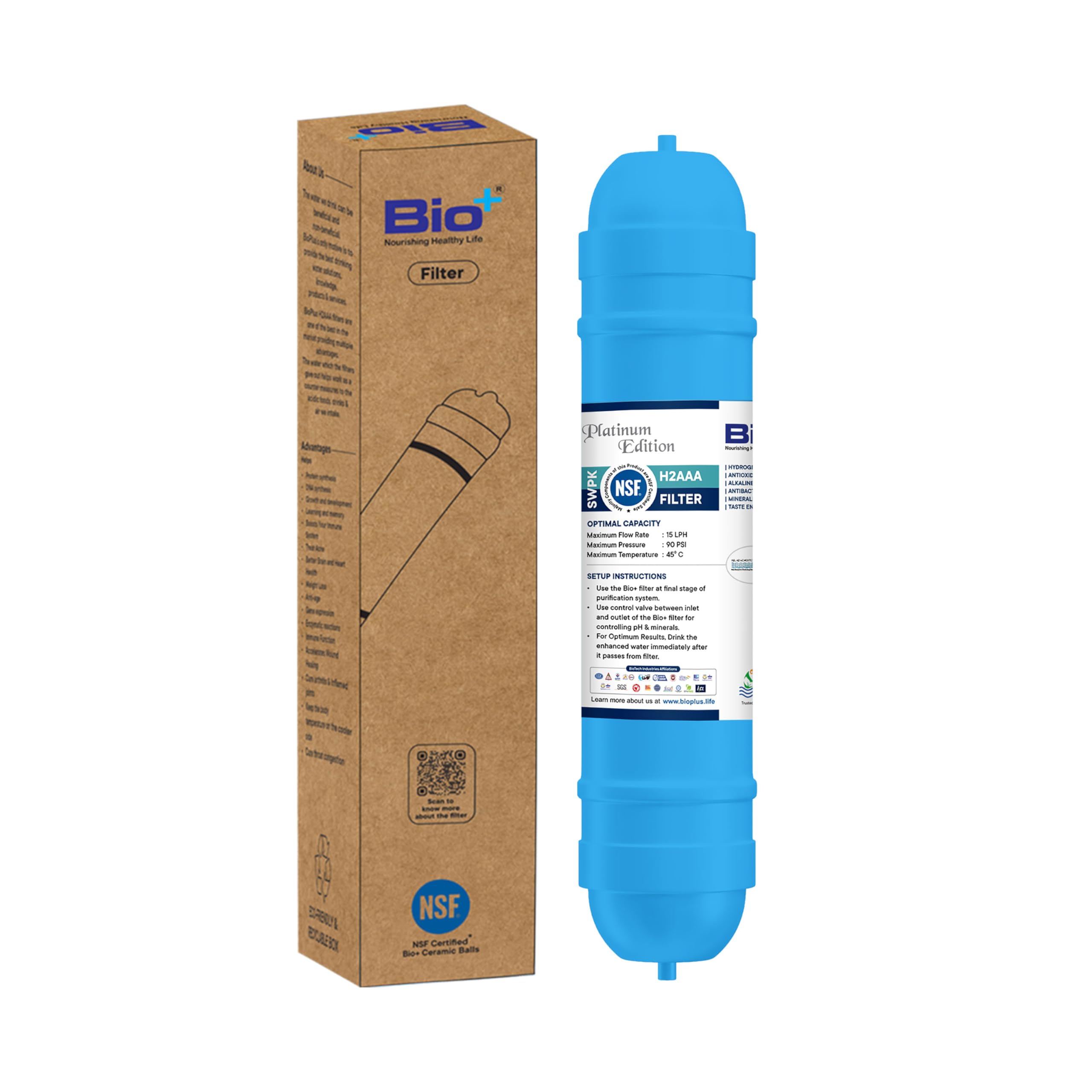 Bioplus 9" Alkaline and mineral water Filter Cartridge for Ro water purifier with antioxidant