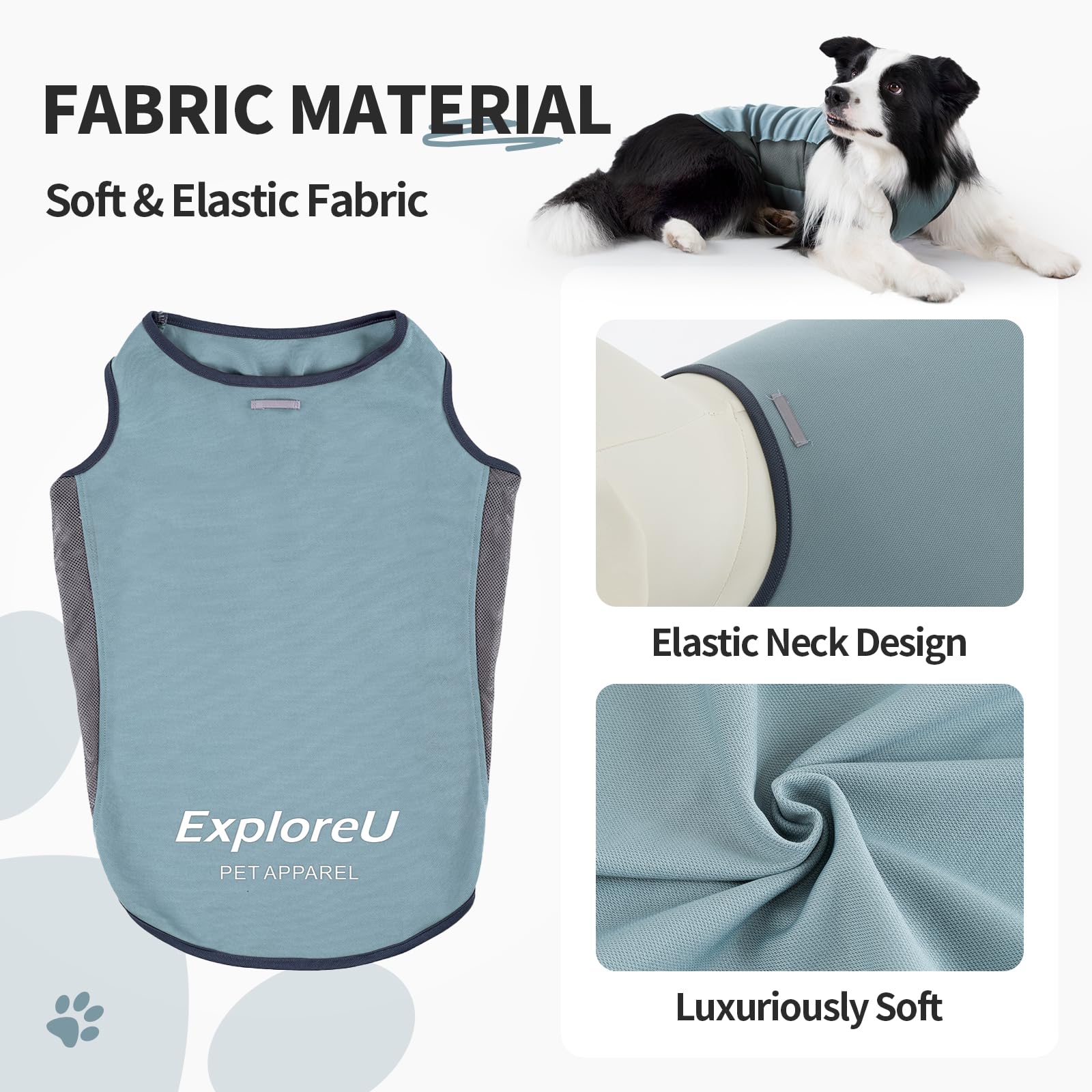 Gilet rafraîchissant pour chien avec protection solaire douce et extensible, brumeux, taille L | T-shirt rafraîchissant, doux pour les peaux sensibles, séchage rapide, léger, débardeur pour les activités de plein air