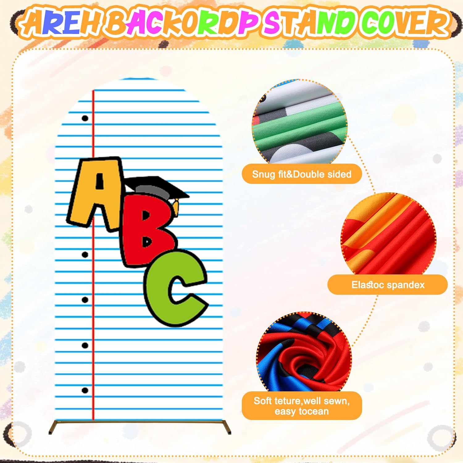 VitalCozy 3 Pcs Preschool Notebook Arch Cover Fitted Arch Stand Covers Round Top for Kindergarten School Classroom Party Decorations Student Portrait Photoshoot(Graduation,4ft,5ft,6ft)